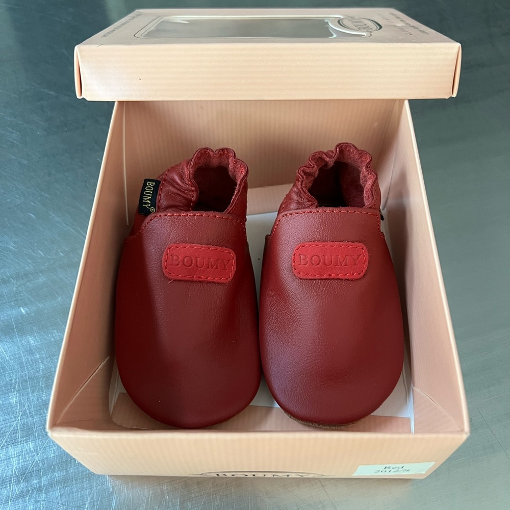 Boumy Leather Baby Booties - Color: Red